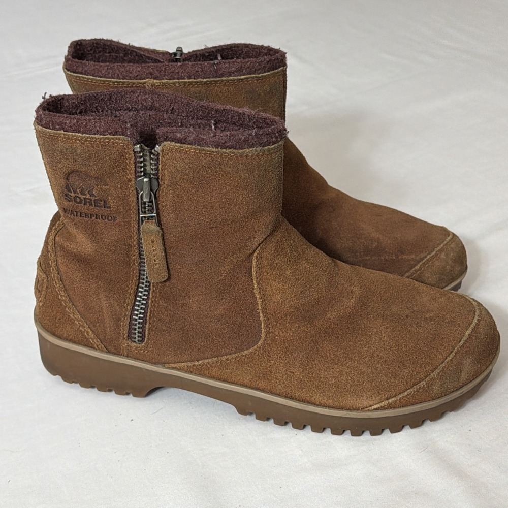 Sorel Meadow Women's 11 M Ankle Boots Brown Waterproof Suede NL2189-286 Side Zip